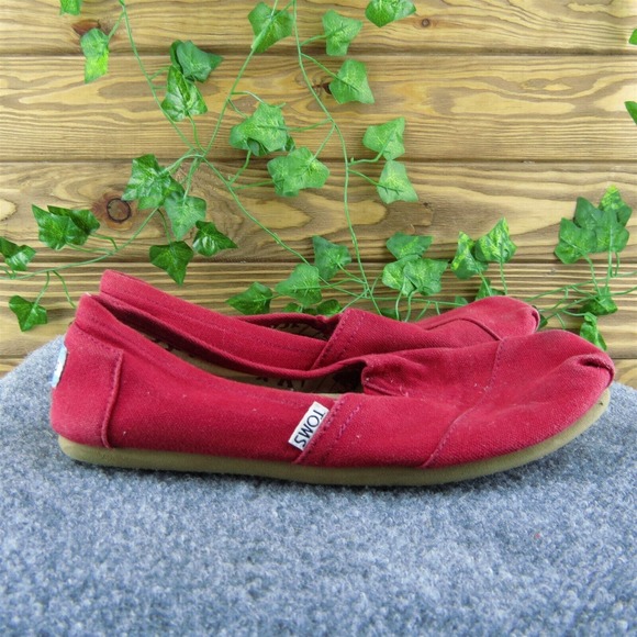 TOMS Women Flat Shoes Red Fabric Slip On Size 8 Medium - Picture 4 of 10
